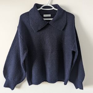 Primark Cares Women's Oversized Sweater Size XS Peter Pan Collar Blue